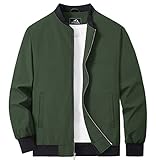 MAGCOMSEN Bomber Jacket Men Lightweight Jacket Full Zip Light Windbreaker Casual Stylish Golf Jackets Army Green L