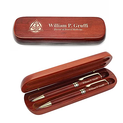 Executive Gift Shoppe | Dentist Theme Personalized Cherrywood Double Pen and Box Set with Custom Engraving