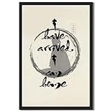 Zen Circle Calligraphy Art Print Canvas Painting Inspirational Home Quote Minimalist Wall ArtTrendy Pictures Wall Decor for Living Room Dorm Room Decoration (Black Framed,12L x16W)