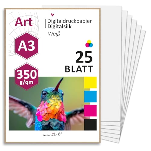 younikat 25 Blatt Premium Digitaldruck-Papier mit seidenmatter Oberfläche 350 g/qm Bilderdruck in weiß I A3 I Fotodrucke Digital-Silk I hohe Druckqualität I dv1571