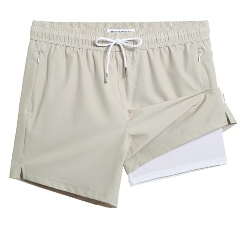 Image of maamgic 5inch Mens Swimming Trunks with Compression Liner 2-in-1 Swim Trunks Stretch Quick Dry Swim Shorts Zipper Pockets