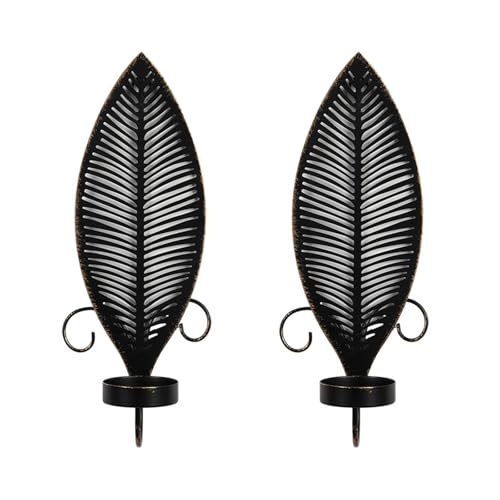 Catálogo de Apliques en forma de vela los mejores 10. 41 Tmboryuu Elegantes Apliques de Velas de Pared de Metal Negro, candelabros Decorativos con Forma de Hoja para hogar y Eventos, 1 Pieza de Velas para Fiestas