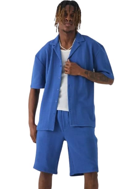 maisha by ashima Cotton Men Cord Set | Casual Shirt and Shorts Set for Men/Boys | Pyjama Set for Lounge-Wear, Nightwear, Summer Wear-Blue-picture-41