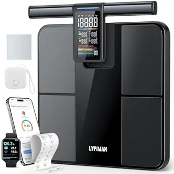 Smart Scale for Body Weight and Fat,BMI,Muscle Mass 57 Body Composition Measurement,8 Electrodes Digital Bathroom Scale,with 5.25-inch VA Color Screen on Retractable Handle,485lbs