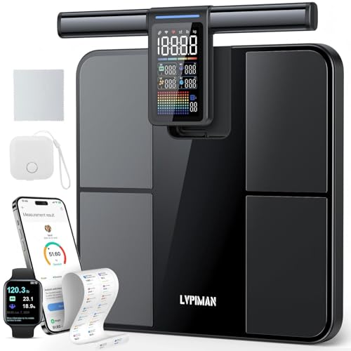 LVPIMAN Smart Scale for Body Weight and Fat,BMI,Muscle Mass 57 Body Composition Measurement,8 Electrodes Digital Bathroom Scale,with 5.25-inch VA Color Screen on Retractable Handle,485lbs