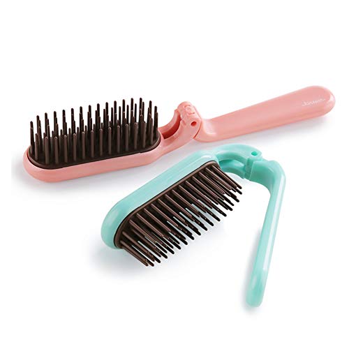 QIACHIP Pocket Folding Hair Brush Comb Portable Collapsible Travel Essentials Scalp Massage Plastic Hair Comb Brush Hairdressing - 1 Pack of 2 Piece (Pink and Blue)