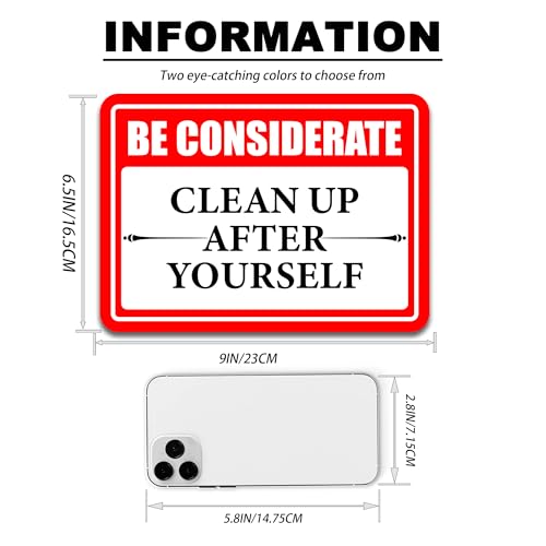 Image of Clean Up After Yourself Sign, Self-Adhesive Waterproof Be Considerate Clean Up After Yourself Sign for Bathroom and Kitchen Keep This Area Clean Rules Sticker for Home, Restroom