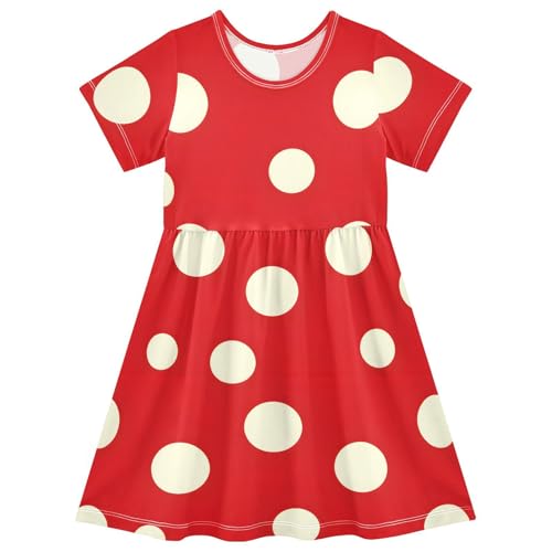 Red Polka Dots Little Girls Dress Cute Midi Swing Dresses Casual Summer Sundress for Kids