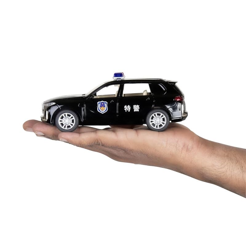 Image of Kids Model 1:32 BMW X7 Police Die Cast Metal Car Pull Back Action Opening Doors with Realistic Engine Sound Lights Toy Car Gift for Boys - Black