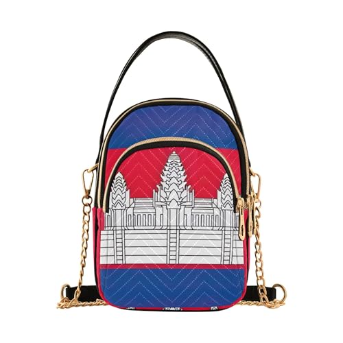 Cambodia Flag One Shoulder Purse Women Print Cell Phone Wallet Chain Purse Quilted Zipper Ladies Clutch Satchel
