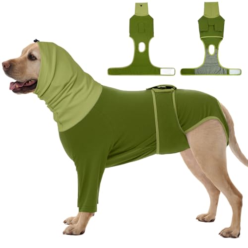 Image of FUAMEY Dog Onesie for Surgery, Surgical Suit for Dogs Female Spay, Cone of Shame Alternative for Dogs, Turtle Neck Body Suit, No Lick Neutering Recovery for Male Doggie, Bull Terrier (Green, L)