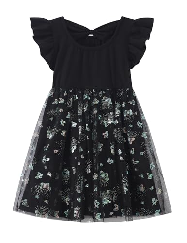 Girls Tutu Dress Ruffled Sleeves Fluffy Summer Dresses Shiny Tulle Skirt Birthday Party Sundress with Backless Bow2