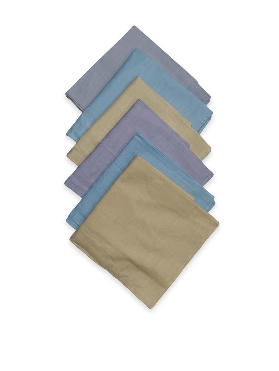 Men's 100% Pure Cotton Handkerchiefs Pack-6, Soft Big Size Colored Hankies Kerchief for Daily Use, Formal & Casual Wear-image-32