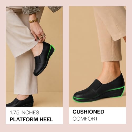 Image of FAUSTO Women Classic Formal Slip On Shoes | Platform Heel Shoe for Office Meeting Events | Easy Pull On Shoes with All Day Comfort