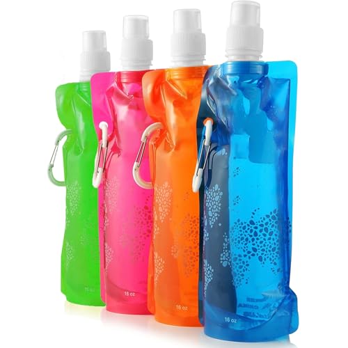500ml Sistema De Botellas De Agua Plegable, 4 PCS Botella Plegable de TPU, Flexible Botella de Agua, Botella de Hidratación Running, Reutilizable/BPA Free, Para Campamento/Caminatas/Viajes