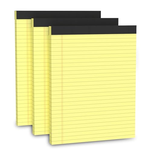 Bloc de notas amarillo de 8.5 x 11 pulgadas con rayas anchas en paquete de 3 unidades