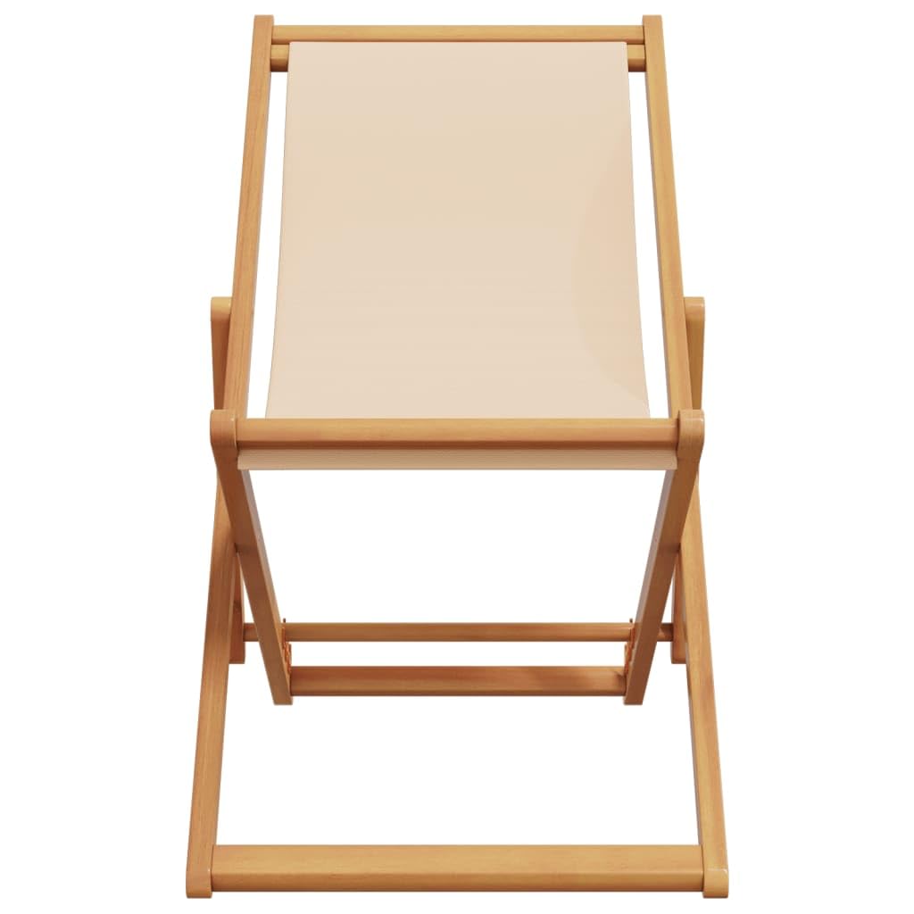 vidaXL Chaise Pliable de Plage Beige Bois Massif d'eucalyptus et Tissu, Chaise Longue, Chaise d'extérieur, siège d'extérieur, Chaise de Camping