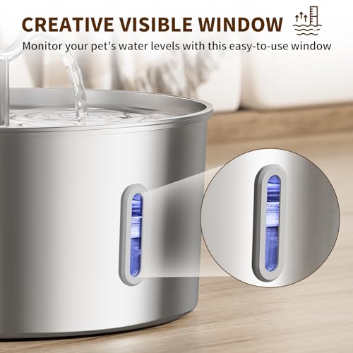 7L/1.85Gal/237oz Stainless Steel Cat Water Fountain, Automatic Pet Fountain Large Dog Water Dispenser with Filters & Dual Function Drinking for Multiple Pets Indoor