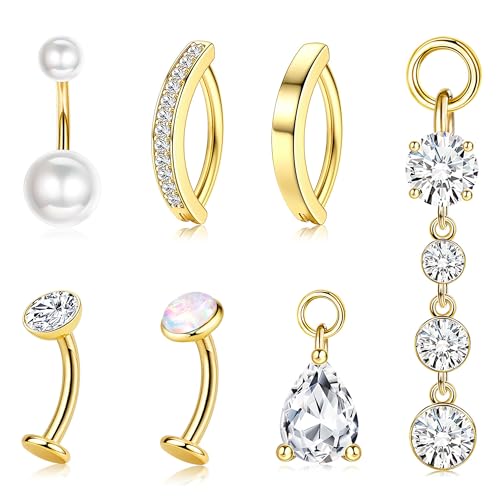 Floating Belly Button Ring Gold 𝐃𝐚𝐧𝐠𝐥𝐞 Surgical Stainless Steel Navel Piercing Set Hypoallergenic Summer Jewelry for Women