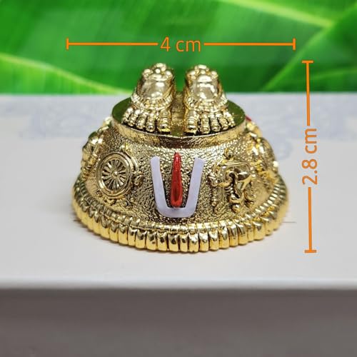 Image of ARNAVIRA Gold Plated Antique Finish Lord Balaji Charan Paduka | Vishnu Charan Paduka | Vishnu Padam for Pooja Room /Car Dashboard | Venkateswara Swamy Feet with Shanku & Chakra Namam Gifting