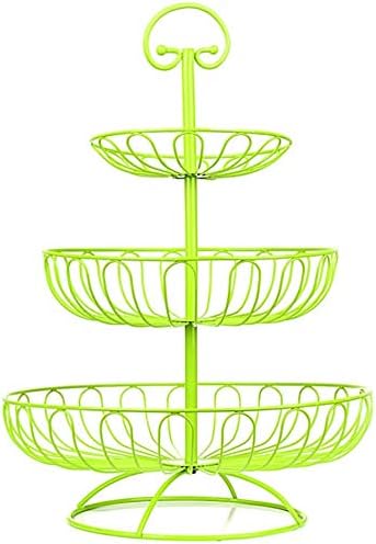 Fruit Bowls - 40 cm Metal Fruit Basket for More Space on The worktop - Decorative Eye-Catcher in Your Kitchen Counter, 3 Layer Storage Baskets, 30 cm, 24 cm, 17cm (Color: Green)