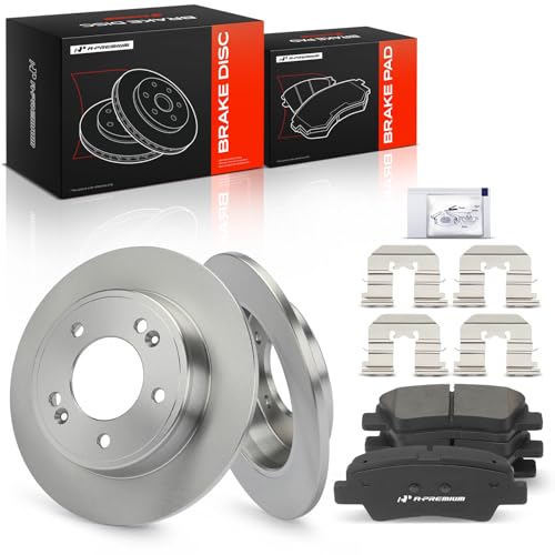 A-Premium 10.31 inch (261.9mm) Rear Solid Disc Brake Rotors + Ceramic Pads Kit Compatible with Select Hyundai and Kia Models - Elantra Elantra Coupe/GT For Veloster Forte Forte Koup Forte5 Soul
