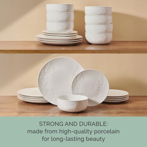 Image of Pfaltzgraff Trailside Lodge 24 Piece White Dinnerware Set, Plates, Bowls