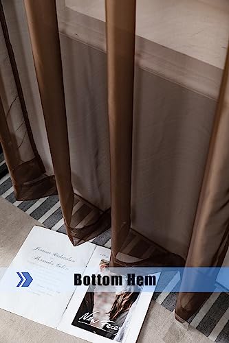 WPM Coffee Brown Sheer Curtains 58" Wide x 84" Long 2 Panels Livingroom Window Treatment Rod Pocket Sheer Voile for Bedroom, Kitchen, Childrens Room Fully Stitched and Hemmed