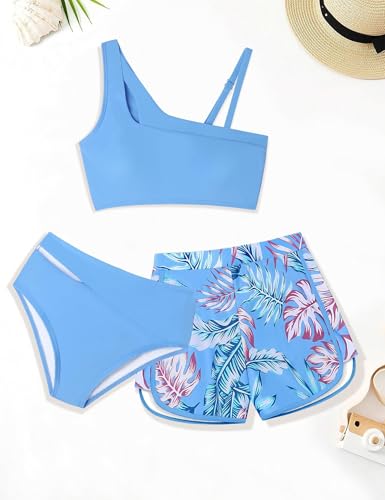 Crazyme Girls Swimsuit 3 Piece Adjustable Strap Cutout Girls' Swimwear with Shorts Girls Bathing Suit Summer 7-16 Years4
