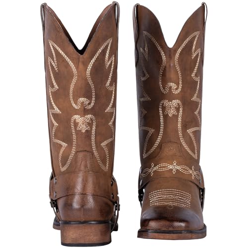 SheSole Women's Buckle Strap Wide Calf Cowboy Boots Square Toe Western Cowgirl Boots2