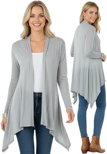 Image of ToBeInStyle Womens Open Front Long Sleeve Lightweight Asymmetrical Draped Cardigan with Side Pockets