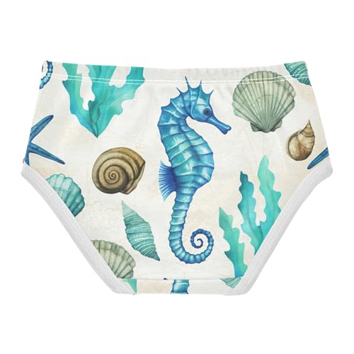Girls Underwear Toddlers 2t Cotton Girl Panties Cute Florals Underpants Briefs Vintage Blue Seahorse Shells2
