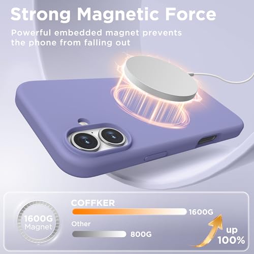 Image of Magnetic for iPhone 16 Case, Compatible with MagSafe, Liquid Silicone Phone Cover with Screen Protector & Camera Protector, Soft Anti-Scratch Microfiber Lining Inside 6.1 inch, Lavender