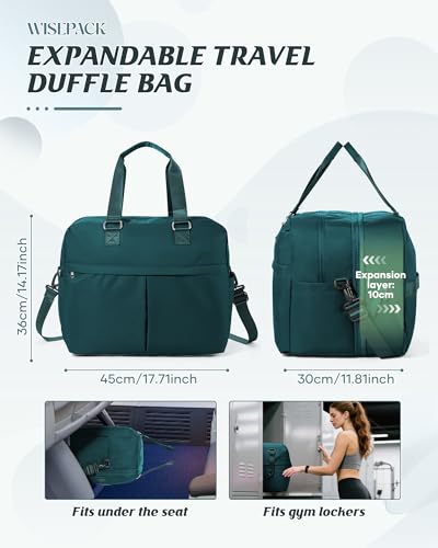 Image of Travel Duffle Bags for Women Men Expandable Personal Item Travel Bag Lightweight Weekender Overnight Carry on Bags for Airplanes Sport Gym Tote Ladies Beach Luggage Bag Peacock Blue