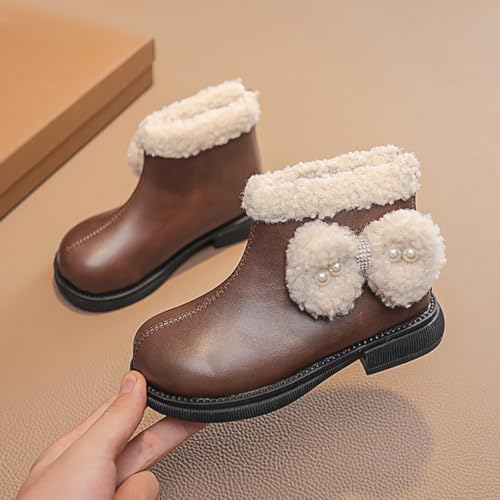 Girls Winter C𝐨wgirl Ankle Boots with Fleece Lining Big Kids Side Bow Comfortable Softy Chunky Low Heel Booties3