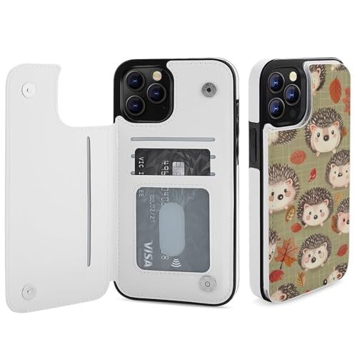 HKMNLEW Many Hedgehogs Print Flip Phone Wallet Case iPhone 12 Pro Max�p PU���U�[���C�ϏՌ��d�b�P�[�X�J�o�[ �J�[�h�z���_�[�t��