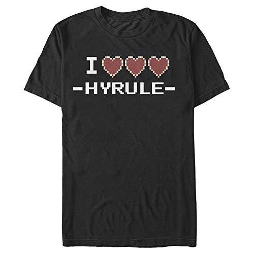 Nintendo Men's Legend of Zelda I Heart Hyrule Pixel Art Text, Black, XXXXX-Large