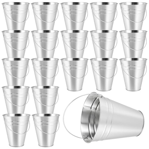KEILEOHO 20 mini cubos galvanizados, pequeños cubos de zinc con asa, 11,5 x 6,5 x 12,8 cm, pequeños cubos de metal para plantas, decoración