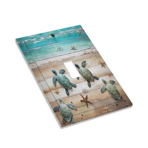 Decorative Light Switch Cover Plate Turtle Starfish Beaches Blue Wood Plank 1 Gang Wall Plate Oversized Single Toggle Wall Cover Plate Jumbo Electrical Switchplate Faceplate