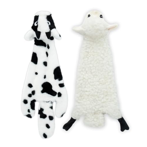 Gioco per Cani che Squittisce 2-in-1, Senza Imbottitura, in Tessuto Morbido e Resistenteper Animali di Ogni Taglia by Best Pet Supplies - Senza Imbottitura per Giocare in Casa, Pecora, Mucca, S