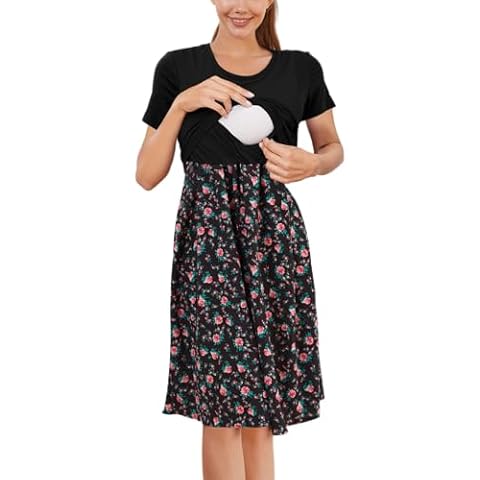 PARNIXS Women's Nursing Dress with Pockets Cover