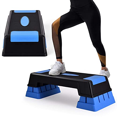 Mayjooy 30” Exercise Step Platform, 5’’ 7’’ 9’’ Aerobic Workout Stepper with Risers, Fitness Step Trainer with Non-Slip Foot Pads for Home Gym (Blue)