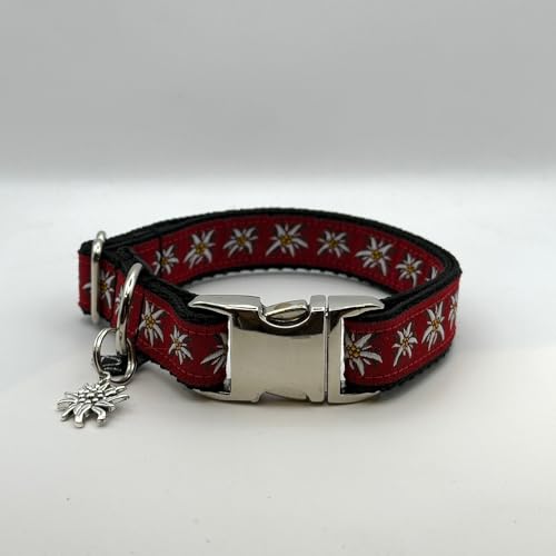 Jimmy und Katz Hundehalsband Edelweiß rot 26-40cm x 2cm