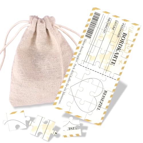 Cupón de deseos: regalos personalizados con estilo rompecabezas, texto personalizable para cumpleaños, Navidad, perfecto para amigos, familiares y colegas (oro de viaje)