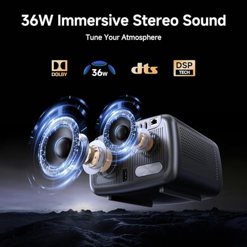Image of [2500 ANSI /Auto Focus /Built-in APPS] Smart Projector 4K with WiFi 6 and Bluetooth 5.3, 6D Keystone Outdoor Movie Projector with Netflix& 36W Dolby Audio Plus HDR10+ Home Theater Ceiling Upgraded
