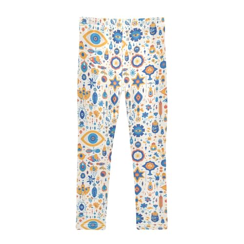 Abstract Evil Eye White Kids Baby Girls Cotton Pants Stretch High Waisted Dance Pants Running2