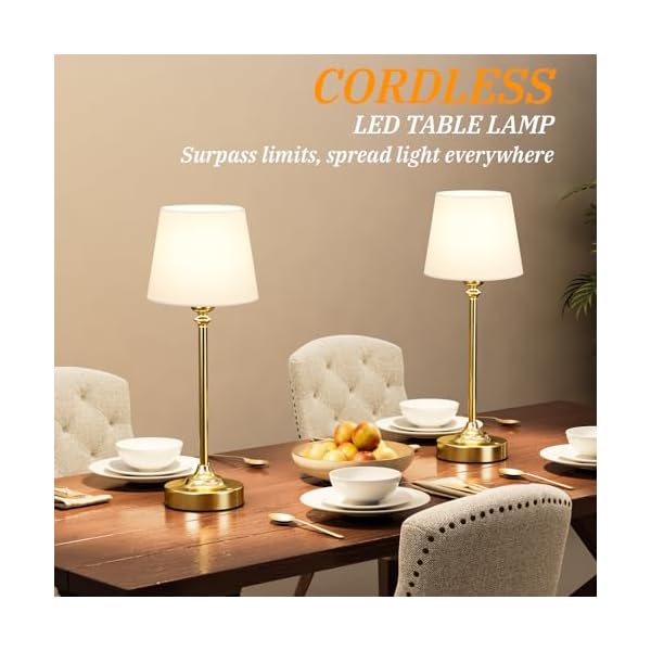 Cordless Table Lamp Rechargeable Gold - 1 Pack Brass 4000mAH Battery Operated Lamp for Decor, 3000K Stepless Dimming Touch Control Wireless Lamp for Bedroom, Dining Table, Counter, Living Room - Image 6