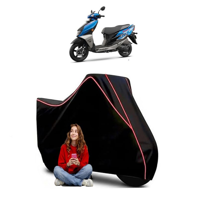 Image of Avenis Race Edition Scooty Bike Cover Water Resistant Outdoor Use Universal Fit Scooters Motorcycles Heavy Duty UV Protection Dust Rain Scratch Resistant Elastic Bottom Black Blue Piping