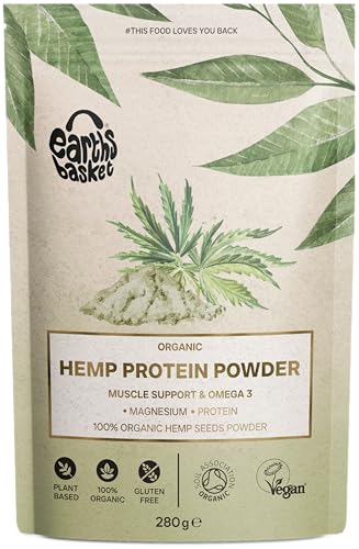Earths Basket Organic Hemp Protein Powder 280g Natural - Unflavoured, Vegan - Gluten-Free - Plant-Based - High-Fibre - Rich in Omega 3 - Dairy-Free