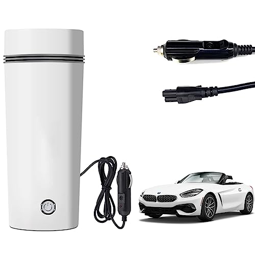 Image of Oshotto 12V Portable Electric Water Bottle for Hot Water Tea Coffee Kettle Mug Multipurpose Food Grade Fast Boil Auto Shut-off For Travel Camping, Road Trip Compatible with BMW Z4 (350ml) - White